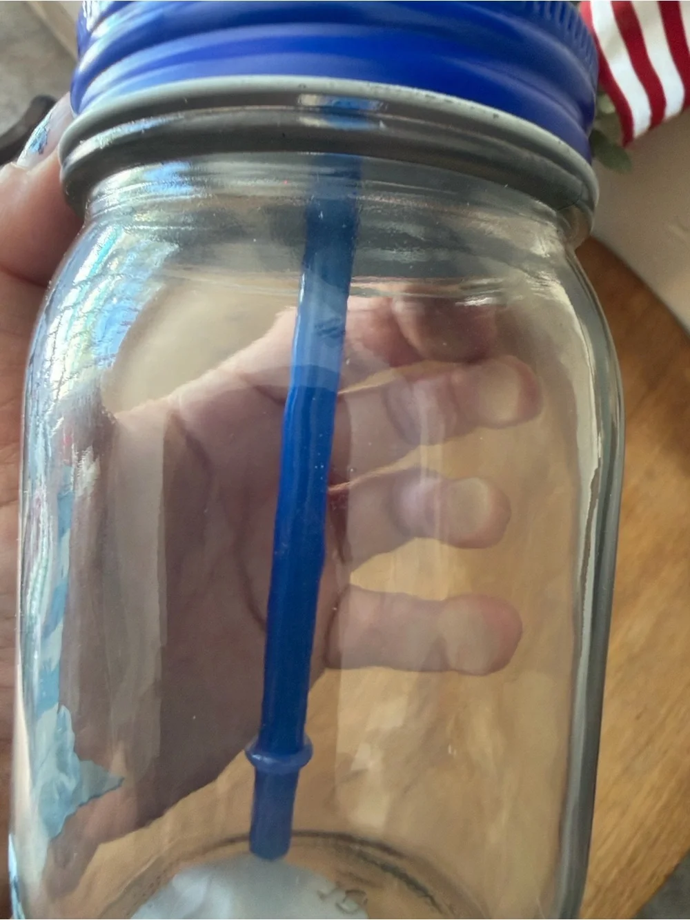 Blue Mason Jar Tumbler with Straw - Nautical Lighthouse Design